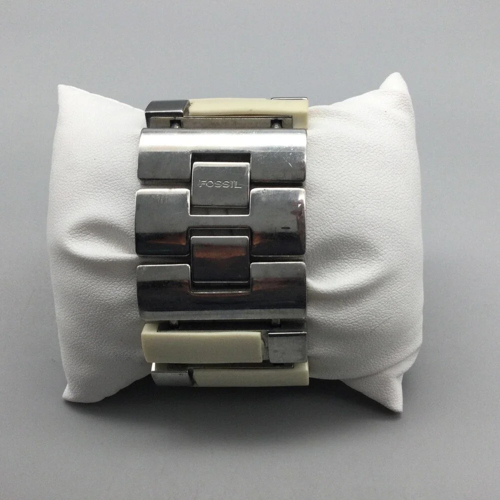 Fossil F2 Womens Watch 35mm White Dial Stainless Beige Resin New Battery 6.5